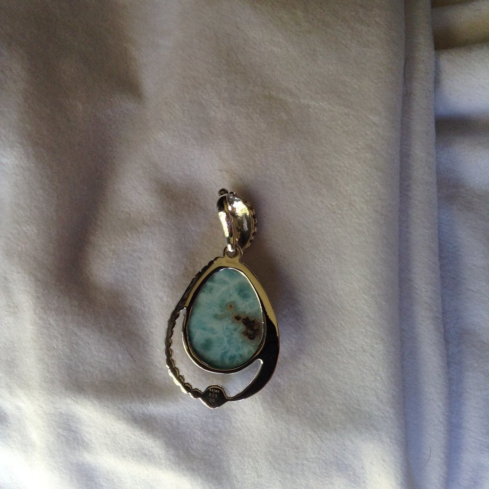 Sajen Larimar Pendant Pearl Accent Sterling Silver with Matching Earrings - Picture 9 of 16